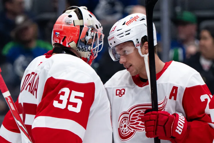 Raymond scores twice in the Red Wings' 5-2 victory over the Canucks